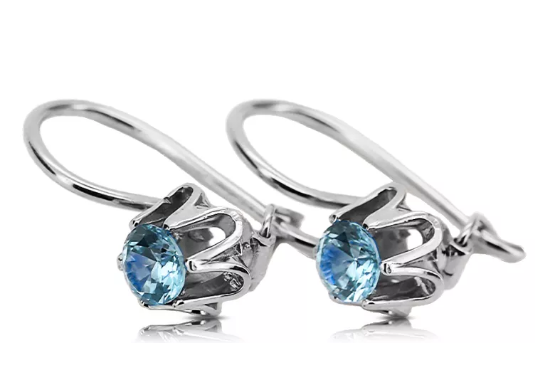 Argent sterling 925 925 Aquamarine des boucles d'oreilles vec013s Russe Soviétique URSS Style vintage Art Deco style